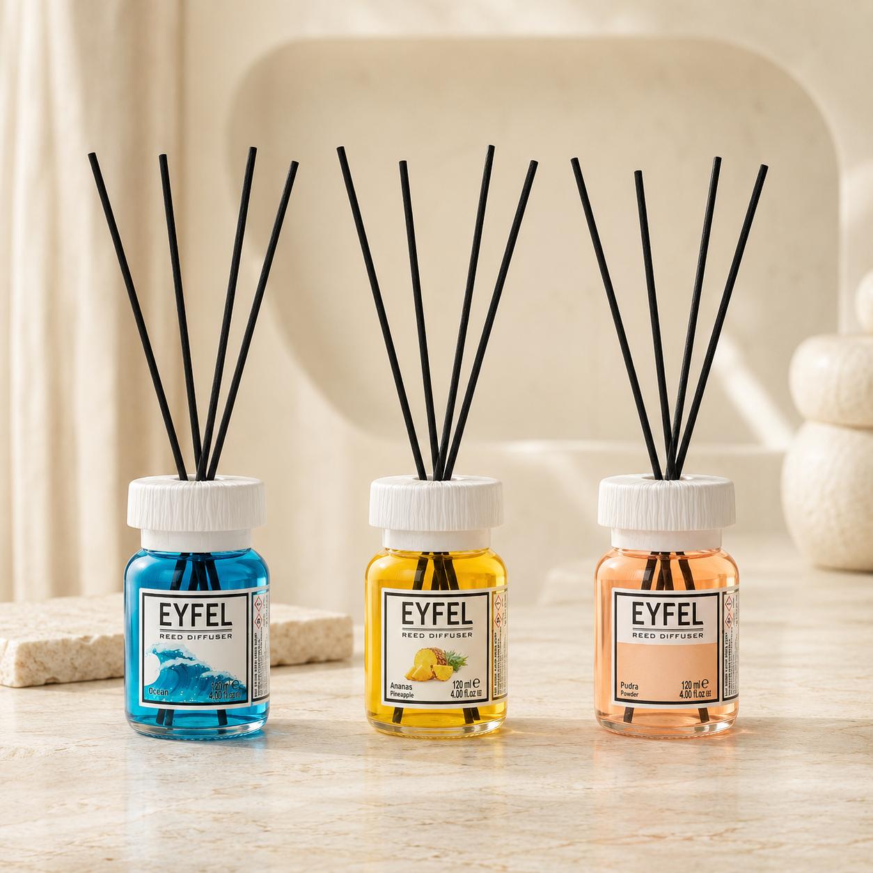 EYFEL Reed Diffuser Pack - (Ocean, Pineapple & Powder)