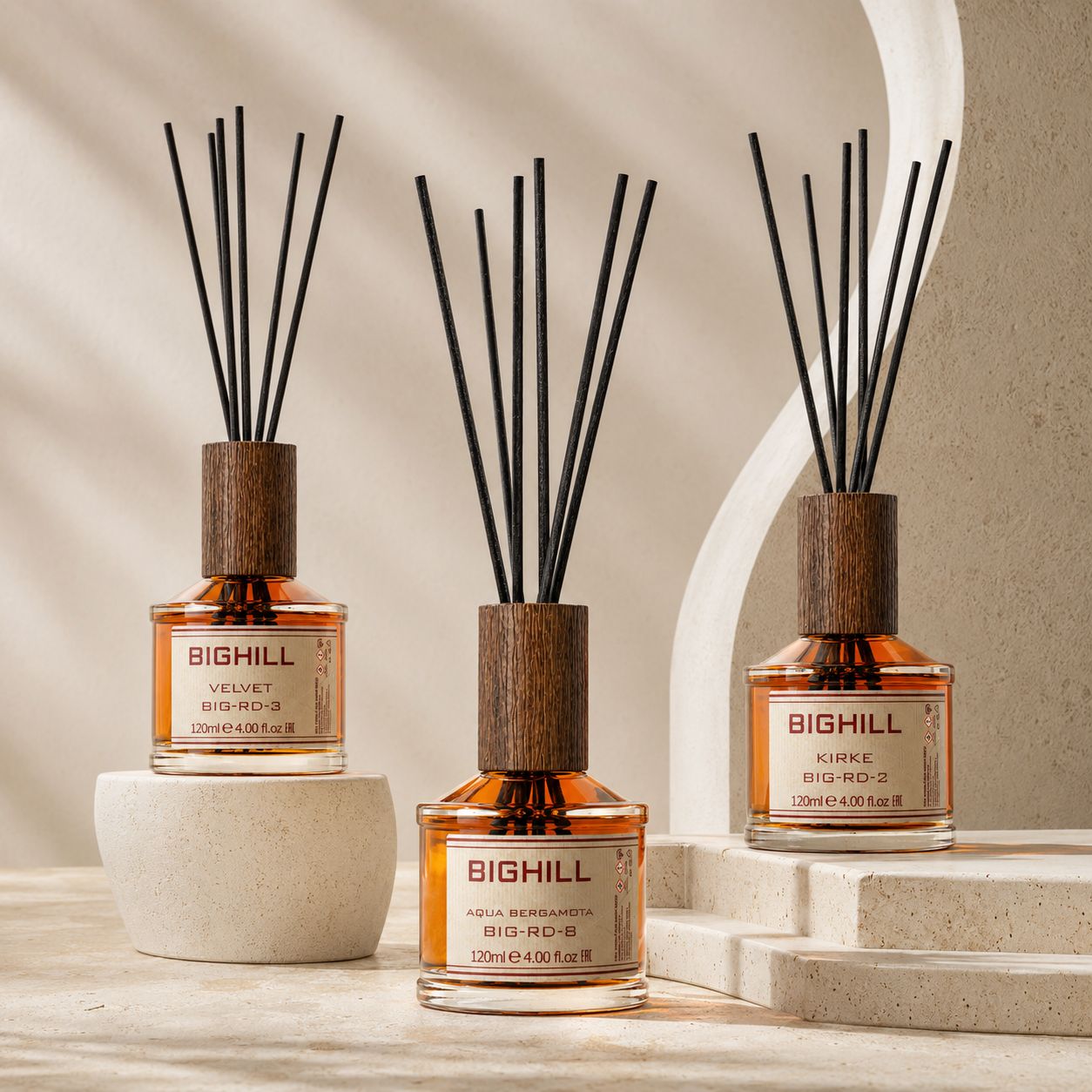 BIGHILL Reed Diffuser Pack - (Aqua Bergamota, Velvet & Kirke)